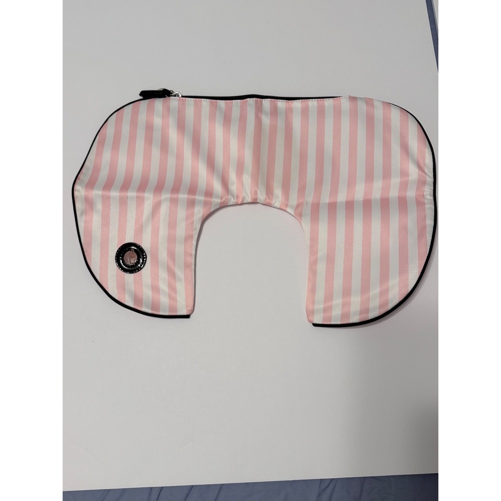 Victoria's Secret Pink White Stripe Inflatable Travel Neck Pillow Cover & Pouch